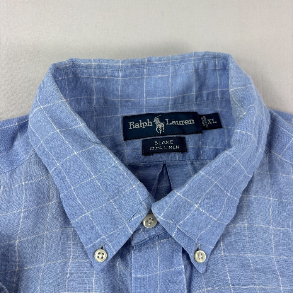 Polo Ralph Lauren Linen Shirt Mens XL Blue Plaid Blake Button Up Preppy Beach - Picture 3 of 9